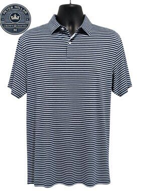 Peter Millar Crown Crafted Performance Polo Mens M Navy Blue Stripe Stretch Golf